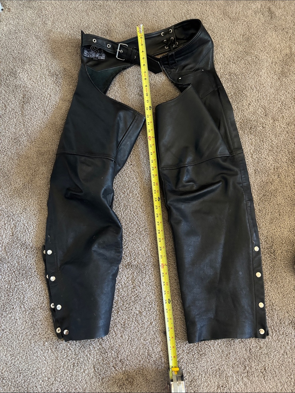 Black Leather Men’s Chaps - Classic Biker Style. Leather King Large